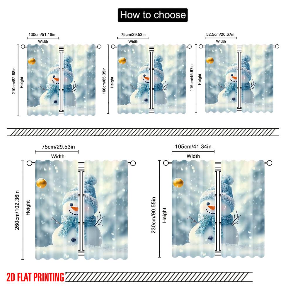 2pcs 2D Flat Printing Merry Christmas Popular Curtain Snowman Christmas 01 Machine Washable Fabric Without Electricity Birthday