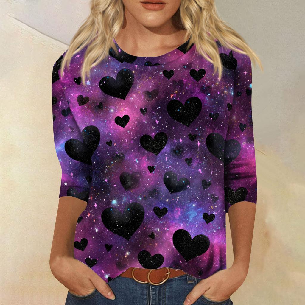 Women's Tops Three-quarter Sleeve Shirt V-neck Loose Casual Shirt Print T-shirt