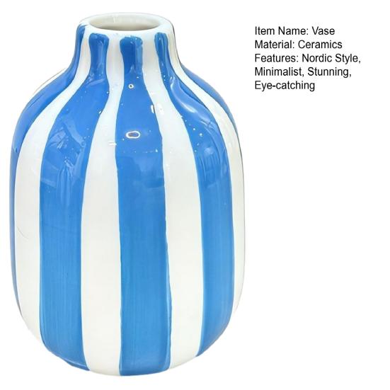 Ceramiczny Pasiasty Wazon Ręcznie Malowany Nowoczesny Nordycki Boho Wazon Mały Dekoracyjny Pojemnik na Kwiaty na Stolik Boczny Kuchnia Pomieszczenie Wewnętrzne Ozdoba Stołu