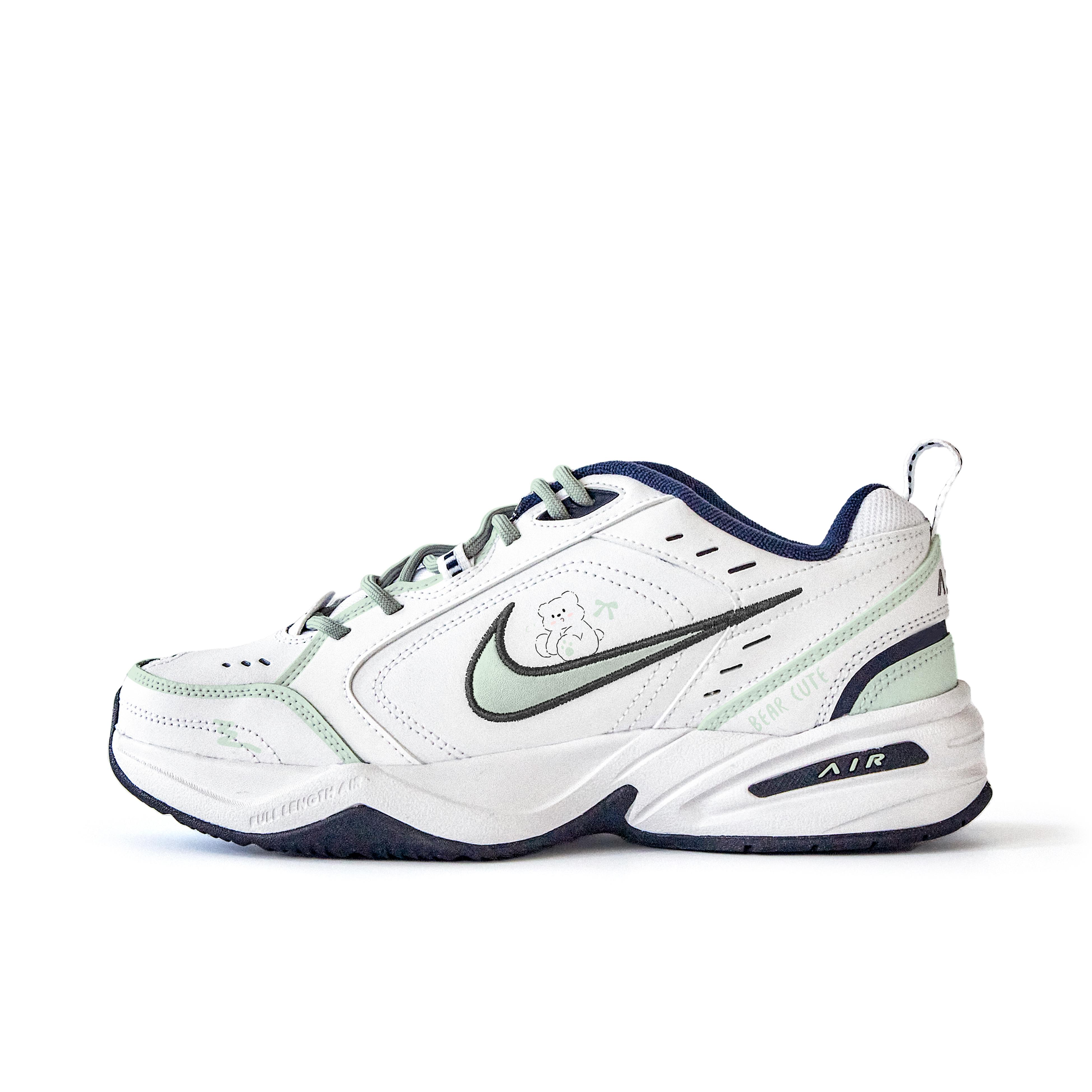 

Nike Air Monarch 4 Slip Resistant Abrasion Resistant Low top Chunky Sneakers Unisex White Green 415445-102 (Team746-) 40