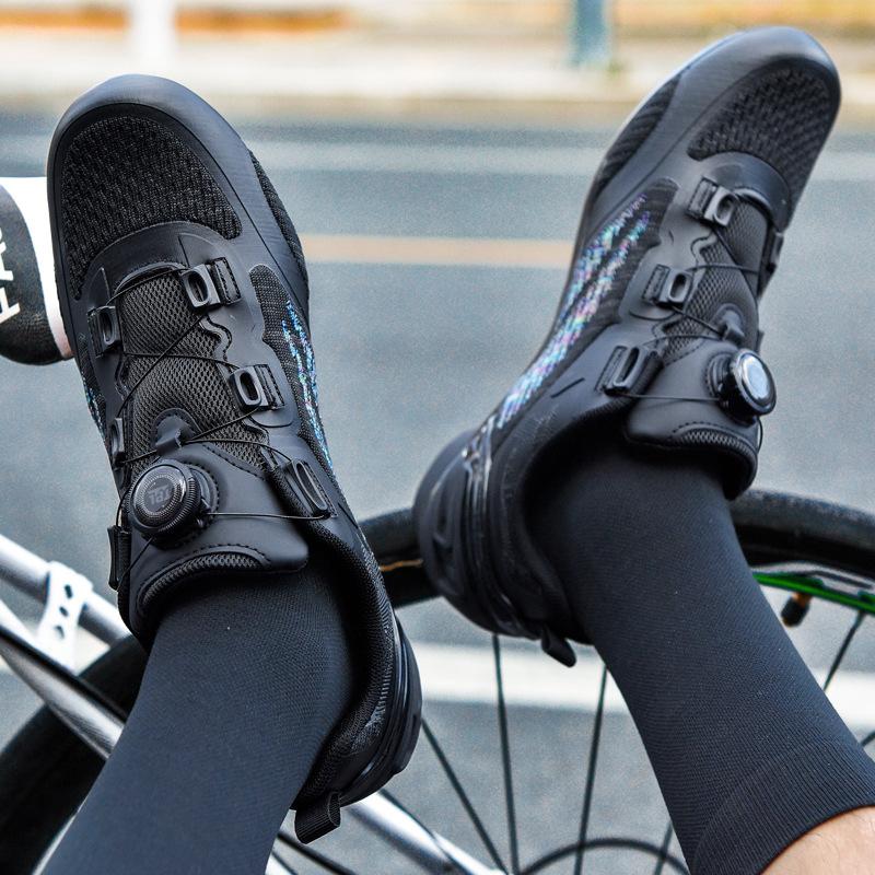 Foreign trade mesh breathable bicycle shoes cycling shoes men and women road bike lock shoes mountain bike shoes