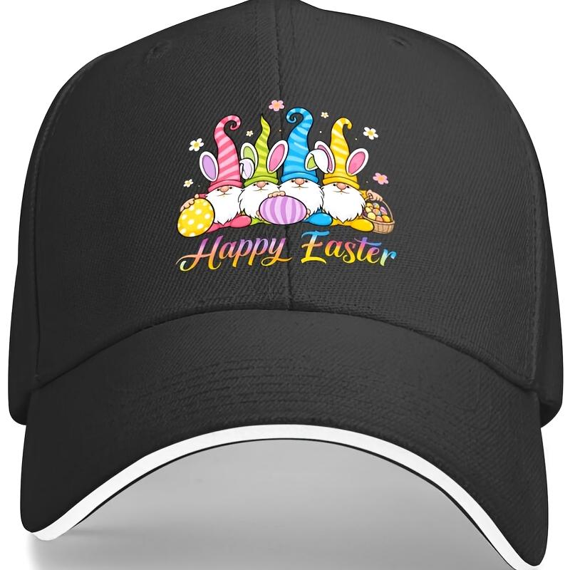 Happy Easter Gnomes Bunny Ears Baseball Cap Polyester Adjustable Casual Hat for Adults