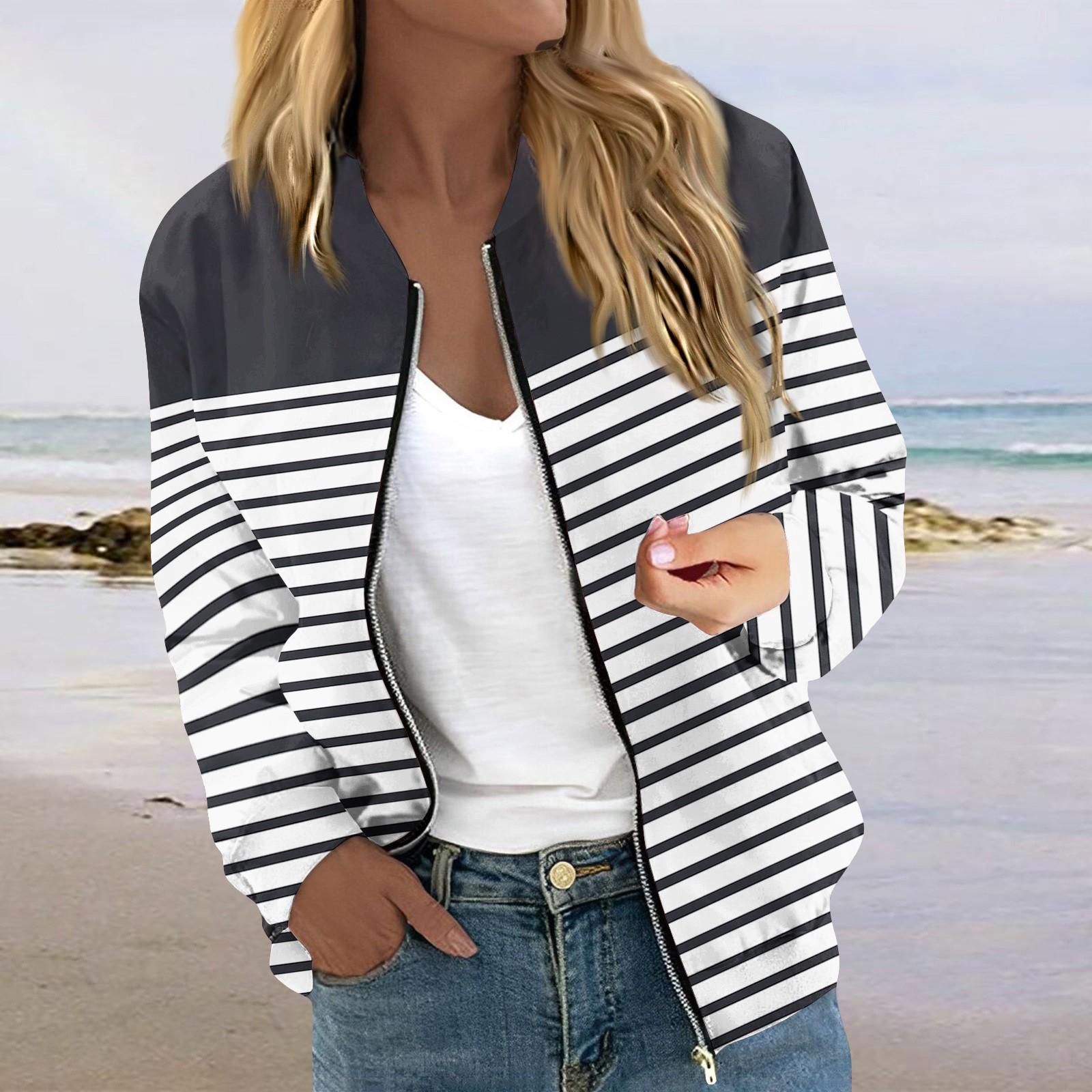 Женская модная повседневная куртка на молнии с длинным рукавом с принтом и круглым — фото 8