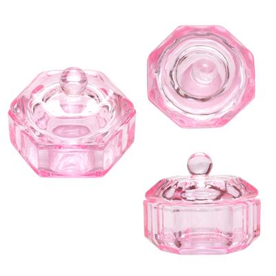 Rosa Kristallglas-Acryl-Flüssigpulver-Dappenschale mit Deckel, Maniküre-Werkzeug