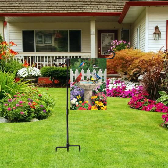 Stojan na zahradní vlajku s 5hrotovou základnou, odolný proti povětrnostním vlivům, kovový, pro venkovní dvůr, terasu, držák na vlajkovou tyč 12x18 palců s pastýřským hákem