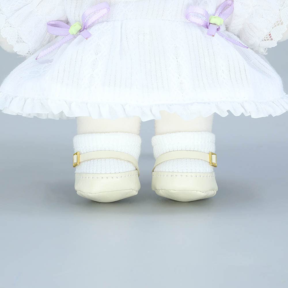 niannyyhouse 20cm Cotton Doll Shoes for Plush Dolls, Small Square Shoes, Leather Shoes x 2, Dress-Up Doll Accessories (Beige + Black)