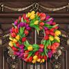 Artificitial Tulip Wreath Front Door Hanging Decoration 40cm Floral Garland Wall Pendant for Home Decor Wedding