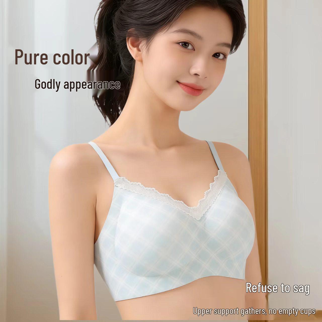 Seamless Diamond Pattern Wire-Free Bra - Small Bust Support, Girlish & Sweet Summer Style
