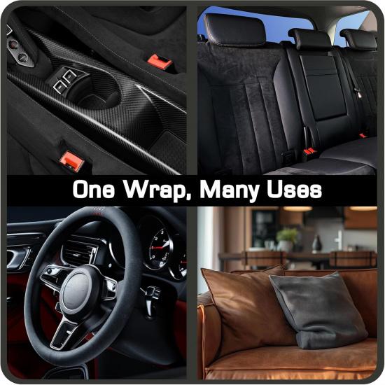 Suede Wrap for Car Interior 16" x 59" - Black Self Adhesive Suede Fabric, Easy Peel Suede Interior Wrap for Car & Home Decor