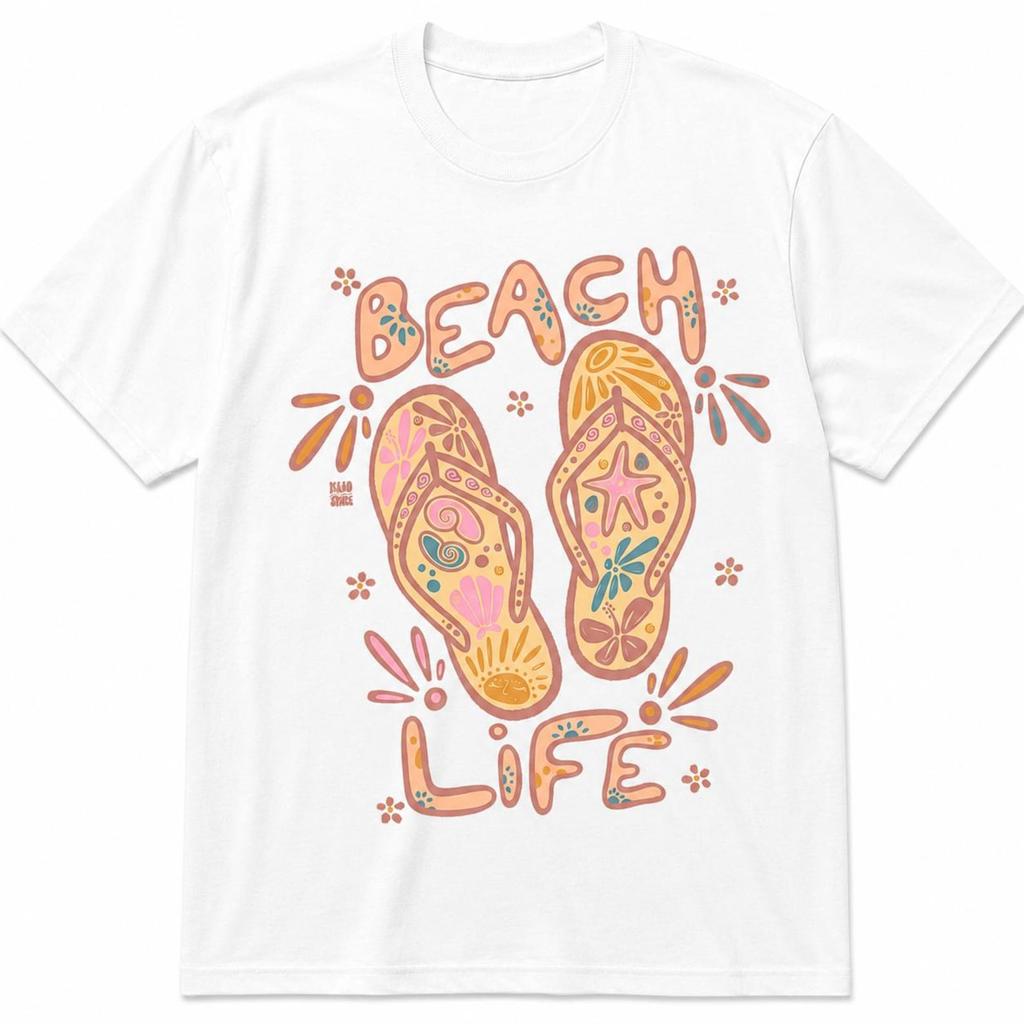 Beach Life Flip Flop Graphic Tee, Retro Summer Vacation Shirt