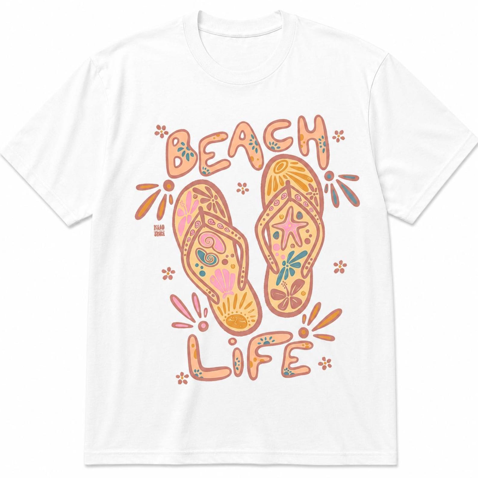 Beach Life Flip Flop Graphic Tee, Retro Summer Vacation Shirt 4XL