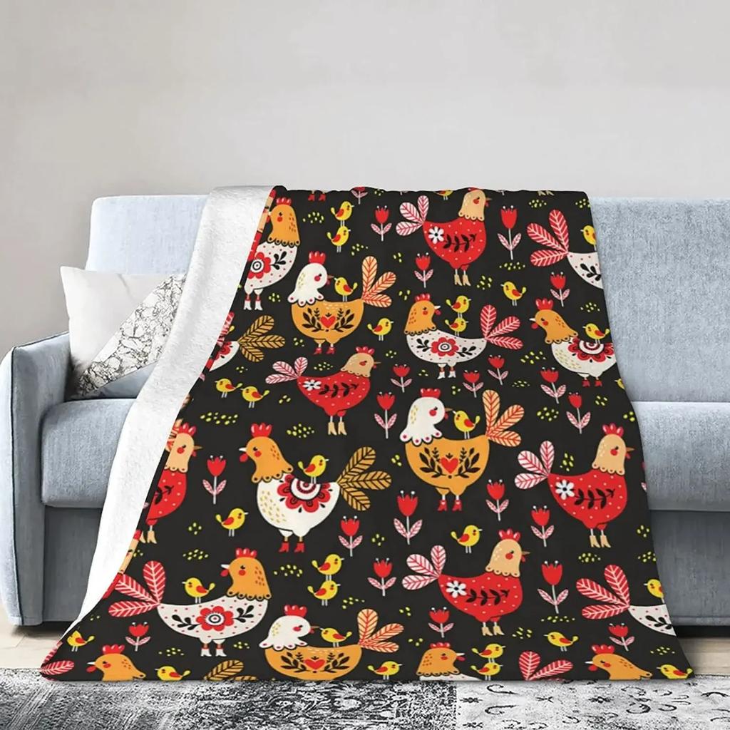 Chicken Flannel Throw Blanket Cartoon Chicken Farm Animals Blanket Lightweight Comfortable Super Soft for Bed Sofa Couch Decor