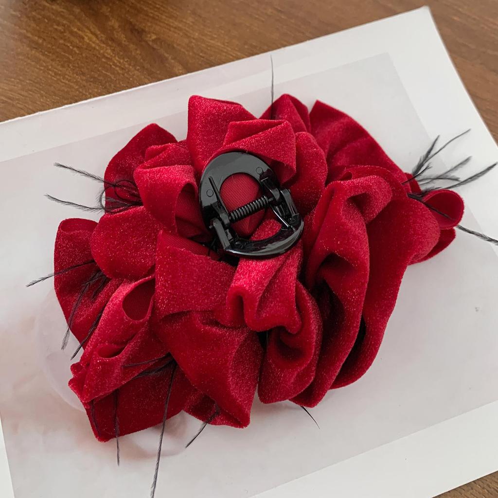 Korean Multi-Layer Flannel Bow Hairpin with Feather Clip - Large Shark Clip Hair Accessory for Women