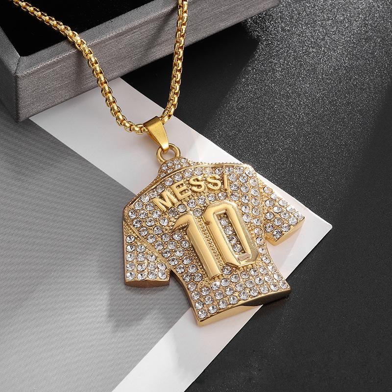 

Full Zircon Pendant Necklace Hip Hop Cool Mumber 10 Super Soccer Star Fan Stainless Steel Clavicle Charming Jewelry Men Necklace 60CM