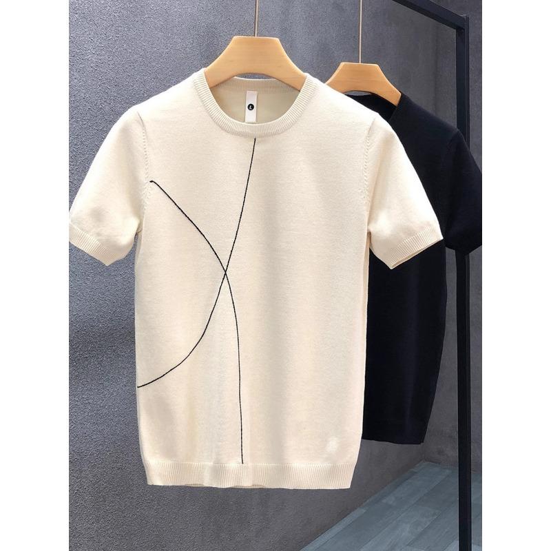 Men S Slim Fit Short Sleeve Knit T Shirt Apricot Casual Spring Autumn