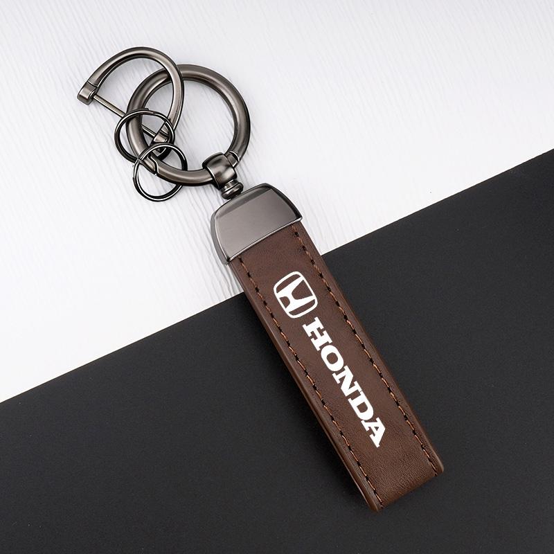 Honda Badge Leather Car Keychain Keyring Key Lanyard For Honda Civic Accord Fit Jazz Pilot CRV Odyssey Passport City Shuttle HRV TV7