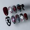 24Pcs Black Red Gothic Oval False Nail Anime Manga Press On Nail 3D Rhinestone Spider Fake Nail Y2K Almond Nail For Women