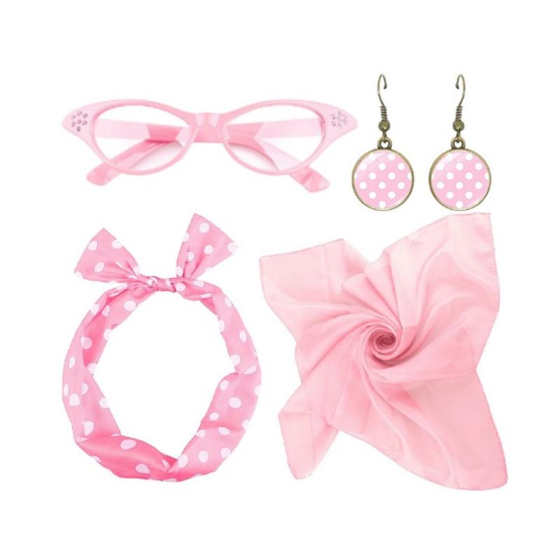 

Винтажный набор аксессуаров для костюма 50-х годов для женщин, платок в горошек, косплей-вечеринка Pink