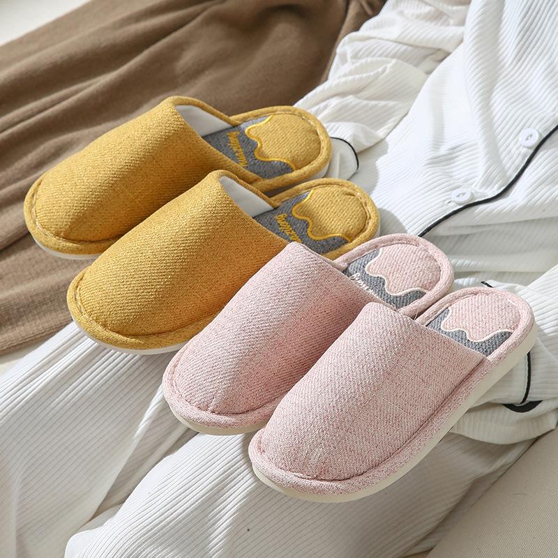Podzimní a zimní pantofle, Pánské domácí pantofle z bavlny a lnu pohlcující zápach a pot, dámské látkové pantofle s protiskluzovou úpravou