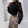 New Spring and Summer Women's Solid Color Lace Stitching Hollow Lapel Fashionable Shirt