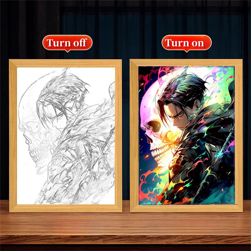 Anime Attack On Titan Night Light Painting Picture Frame Room Decor Home Wall Decorative Art For Bedroom Friends Gifts Moon Lamp