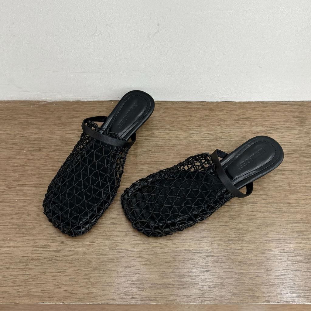 Women Slippers Baotou Half Slippers Women's Outer Wear Summer New Mesh Hollow Sandals Breathable Slope Heel Fishing Net Shoes