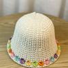 Crochet Bucket Hat with Flower Decals Summer Spring Bucket Hat Crochet Floppy Hat for Adult Teen Hat Knitted Sun Hat