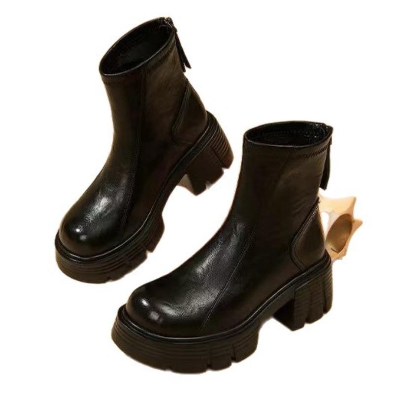 High Heels, Women's Shoes, Thick-soled Women's Boots, New Soft Leather Height-increasing Ankle Boots