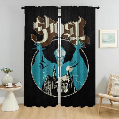 Ghosts Band Kitchen Curtains for Living Room Curtain Shades Partition Home Interior Curtains 2 Pieces Halloween Decoration Child