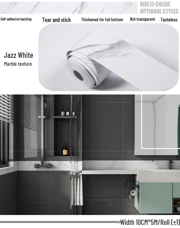 Waterproof Imitation Tile Skirting Board Sticker: Self-Adhesive, Thickened Marble, Solid Color, Wood Grain Wainscoting.