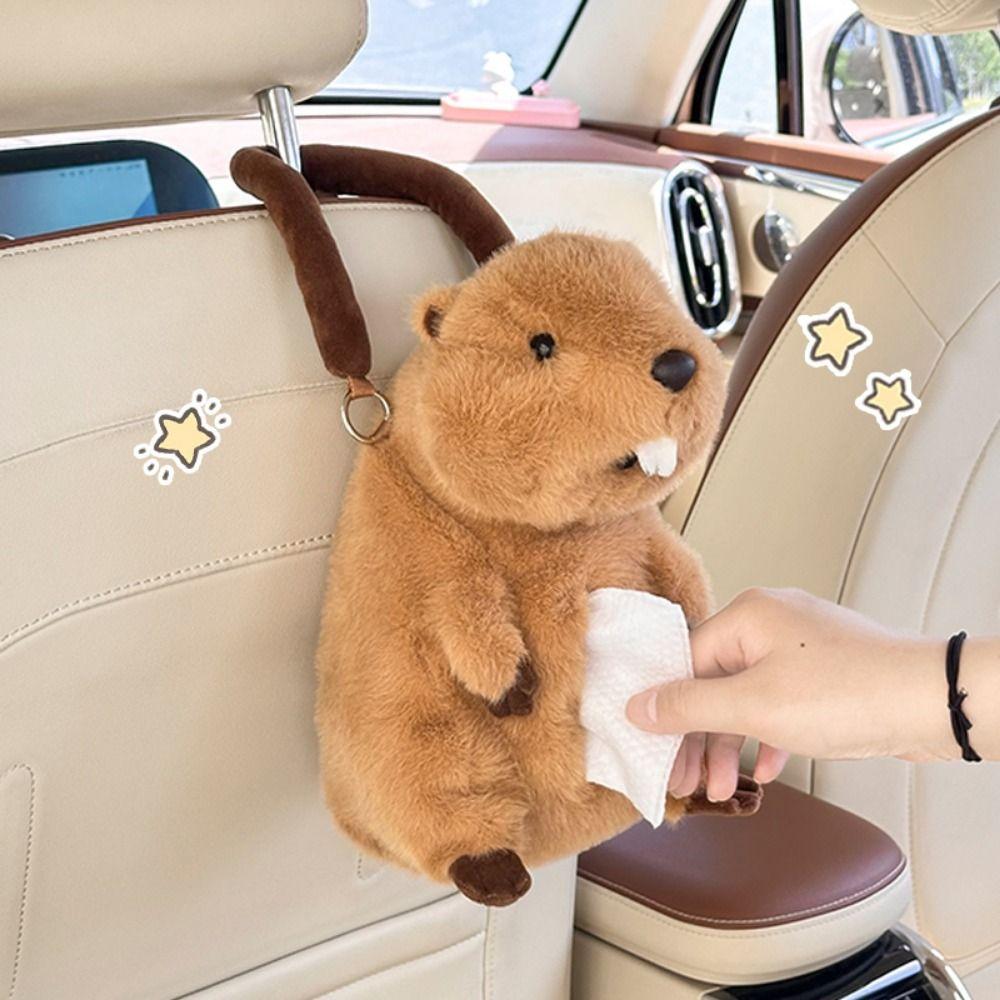 Animal Shape Plush Napkin Box Soft Wall Hanging Napkin Dispenser  Backseat Use