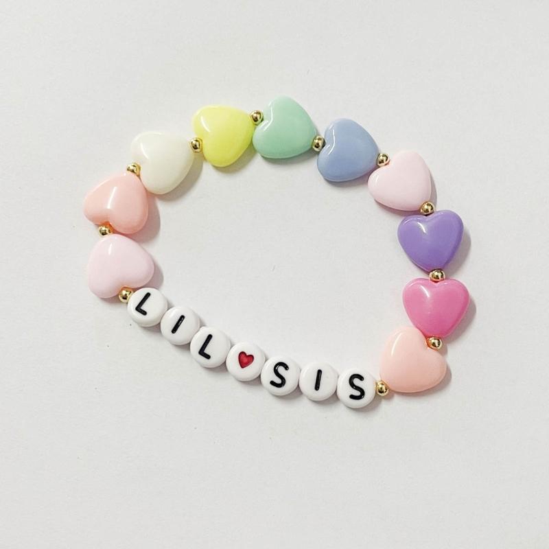 2Pcs Colorful Bead Sister Handchain Set Lettered Bangles Handcrafted Heart Bracelets for Siblings Friendship Bangle