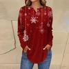 Women's Fashionable Loose-Fit Button-Down Collar Christmas Print Long-Sleeved Top