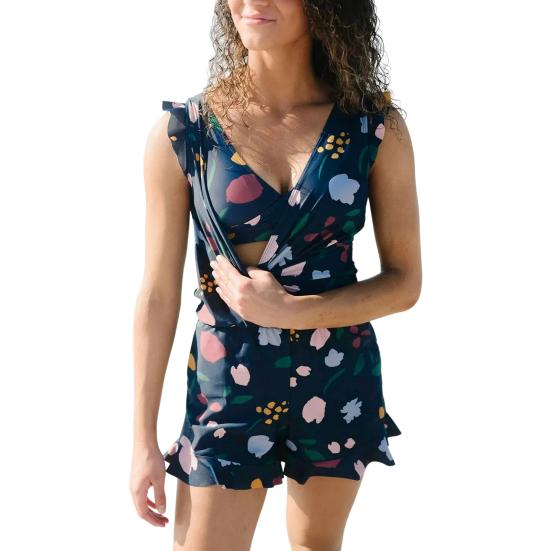 

Женский летний монокини с V-образным вырезом, оборками и цветочным узором, цельный купальник с подкладкой, быстросохнущий