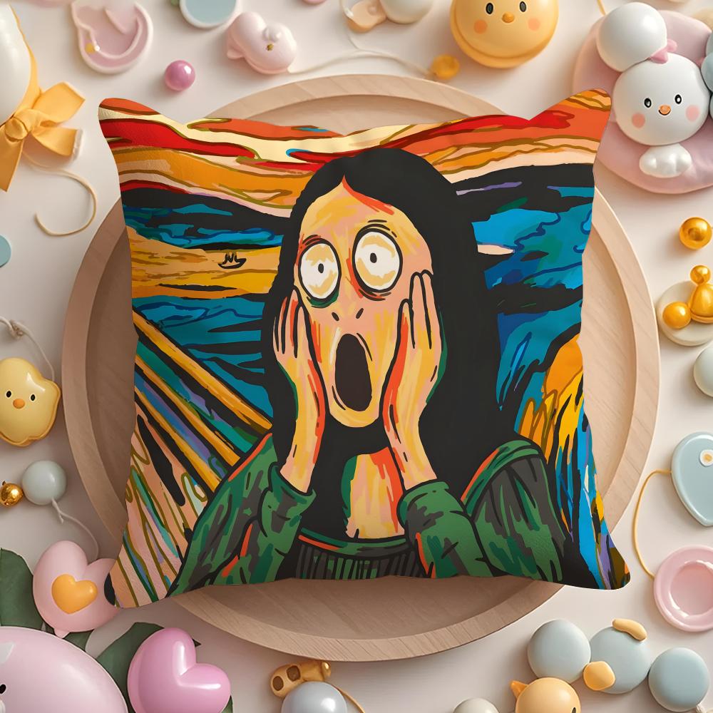 Edvard Munch The Scream Abstract Cushion Cover Plush Fabric Soft Double-Sided Printed Sofa Warm Winter Home Gift Pillow Cover
