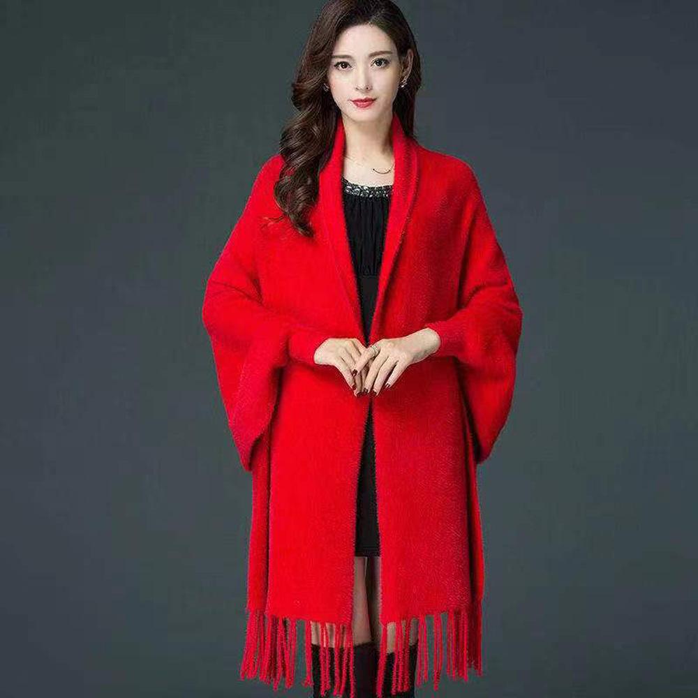 

Autumn and winter double-sided scarf for women, imitation mink fur with sleeves, elegant cheongsam shawl, plush cape for warmth in winter красный