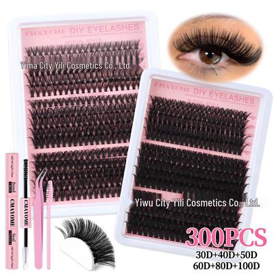 DIY 300 Büschel künstliche Einzelwimpern: 30-100DD Schwung, 10-16mm Segmentierte Dichte Wimpern