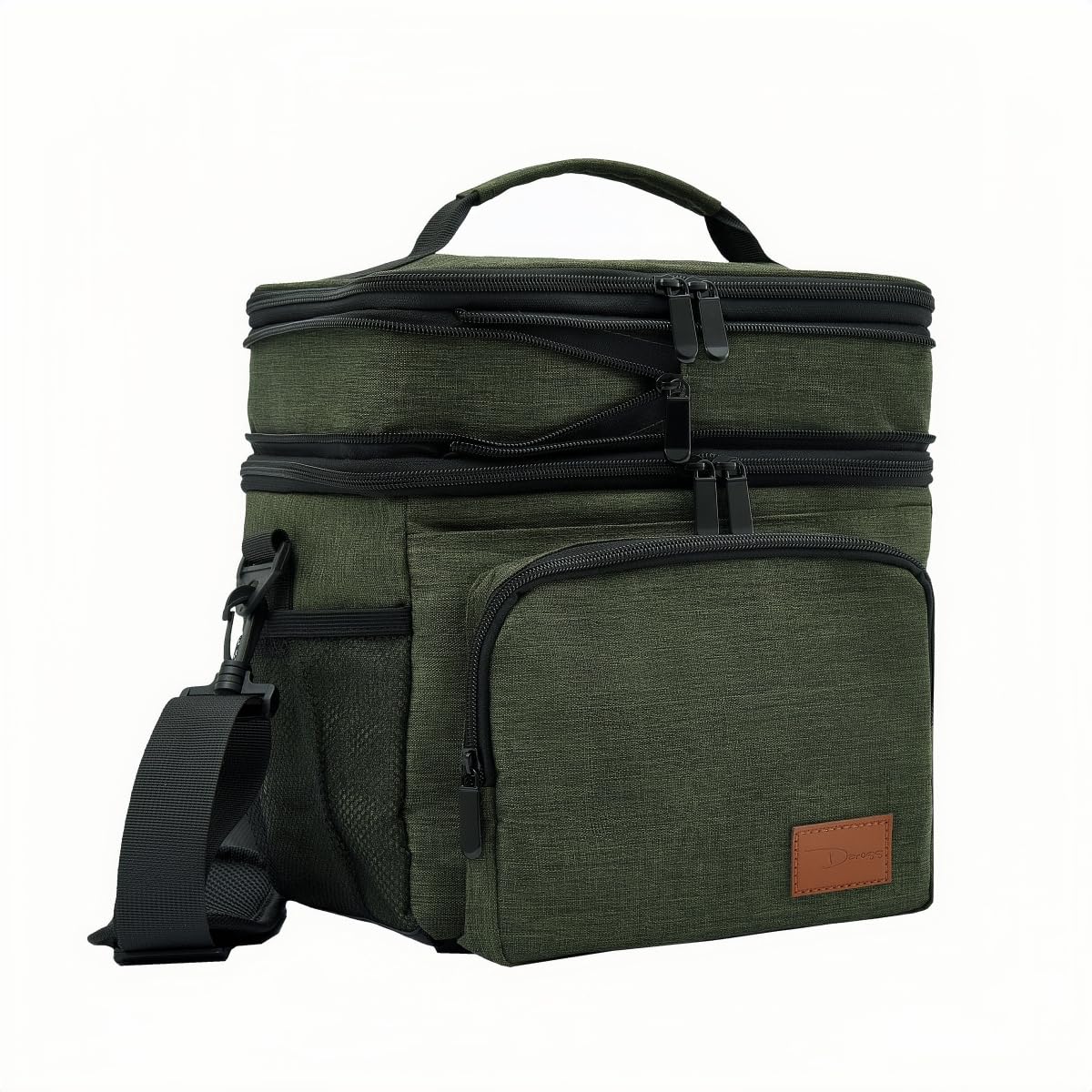 

15L soft insulated lunch lightweight cooler box with two tiers and adjustable and shoulder strap dark cooler, bag, straps, (15L green)