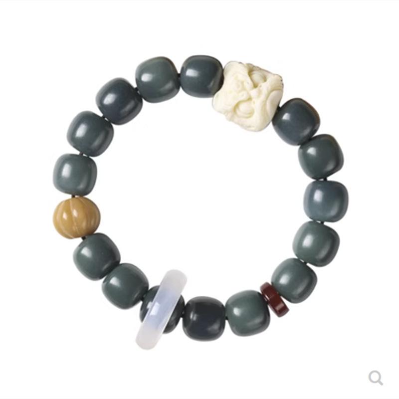 Ivory Fruit Awakening Lion Gradient White Jade Bodhi Root Bracelet with Gift Box