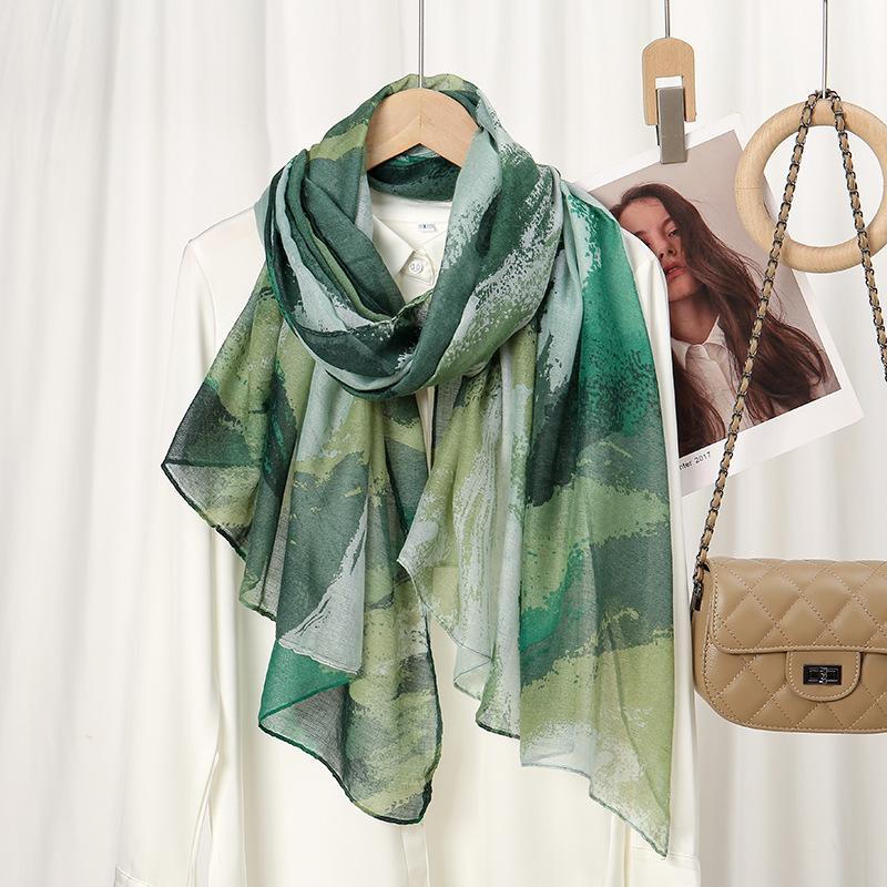New Fashion Commuter Floral Print Versatile High-quality Balinese Yarn Cotton Linen Feel Women's Soft Scarf Sun Protection