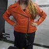 Noora Womens Lambskin Orange Leather Jacket | Stylish Motorcycle Biker Rider Jacket | Slim Fit Winter Party Jacket | Best Gift for Her