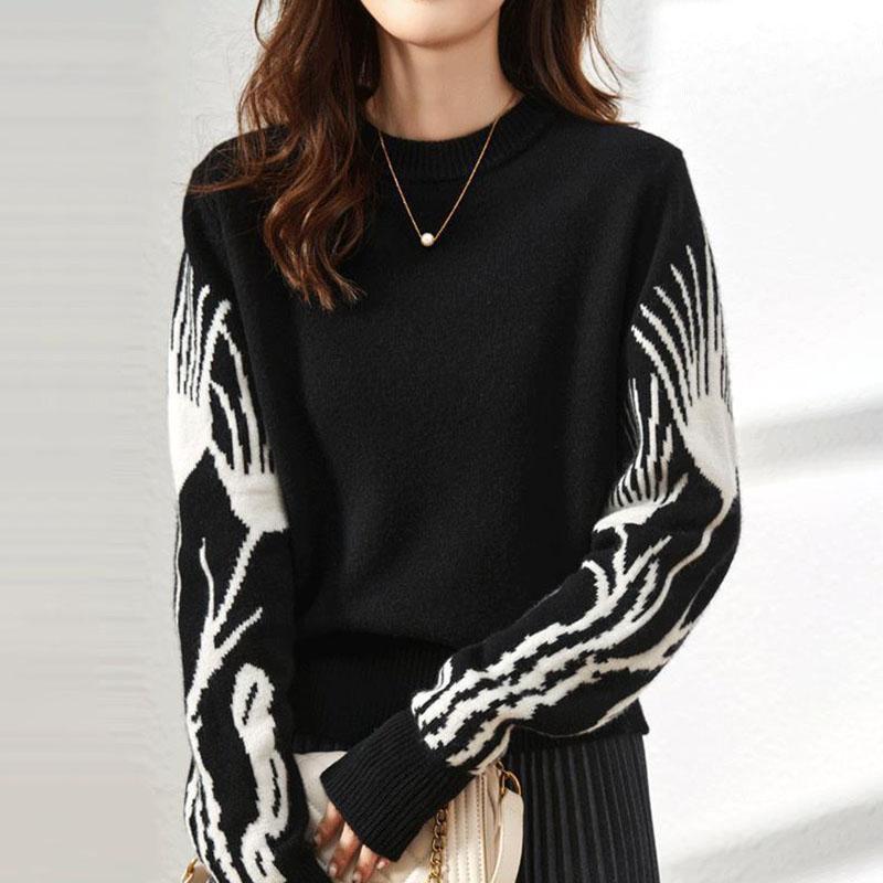 Women's Crew Neck Sweater Thick Pullover Knitwear Fall Winter Short Loose Casual OL Stretch Knit Jumper