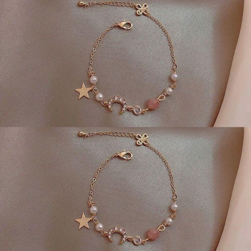 Women Fashion Bracelet Simple Star Moon Zircon Pearl Bracelet Jewelry Accessories For Girls Gifts
