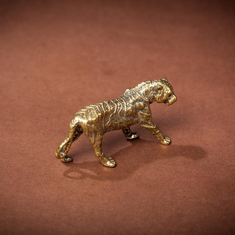 Chinesische Klassische Bronze Tiger und Zikade Schreibtischornament - Antike Massive Messing Tee-Haustier