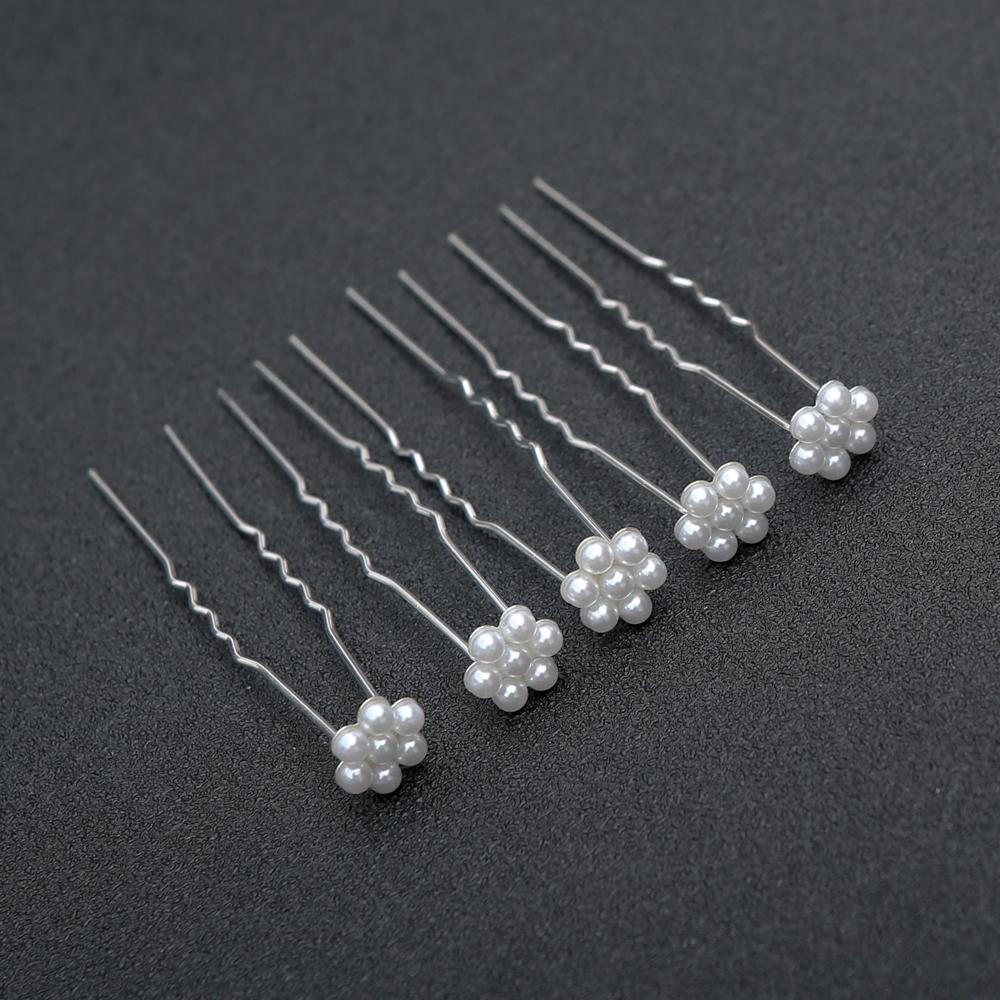 20pcs Fashion Luxury Pearl Plum Blossom Bridal Hairpin Vintage U-Shape Alloy Hairpin Fork Floral Headpiece Wedding Hair Jewelry