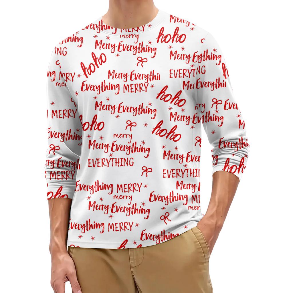 Men's Fashion Printed Round Neck Long Sleeve Bottoming Shirt Top
