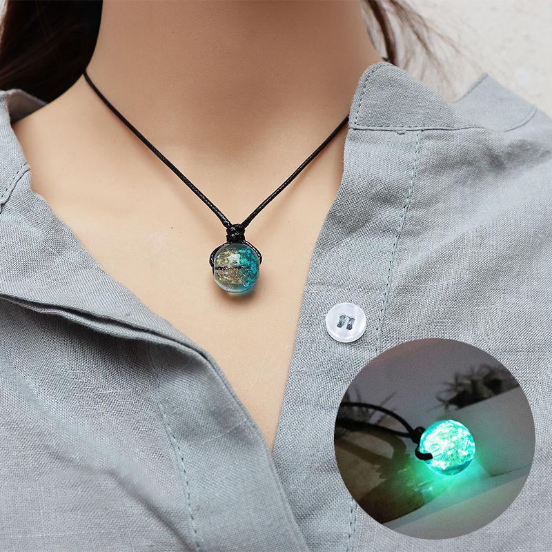 Retro Luminous Pendant & Round Bead Necklace
