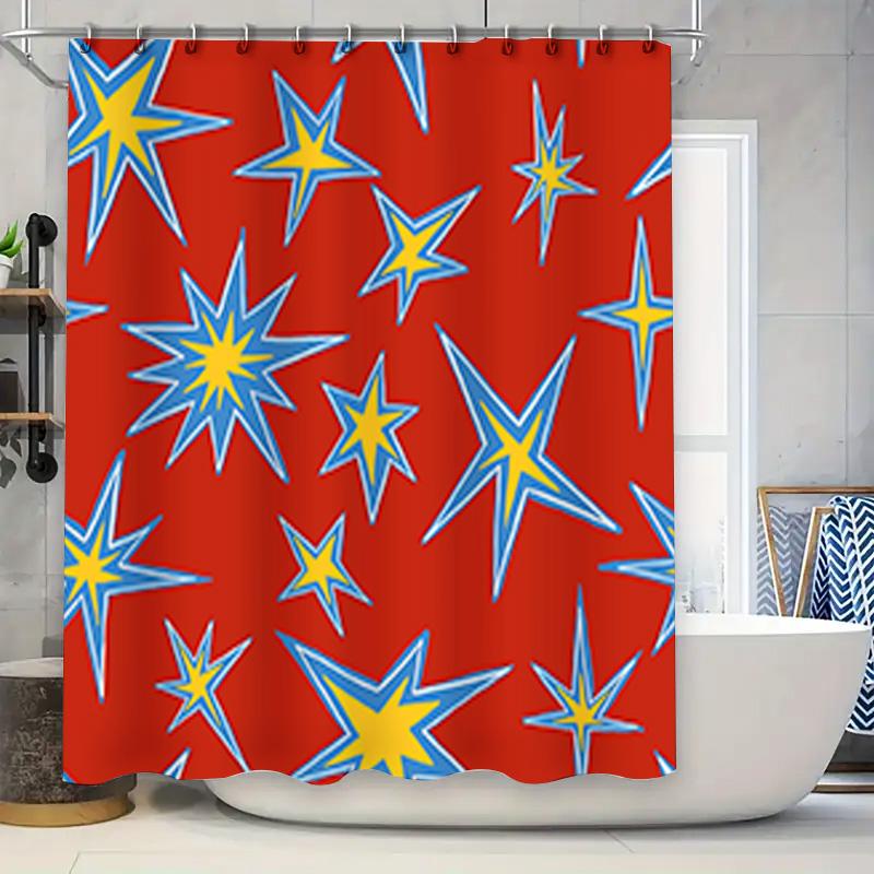 

Red Blue Yellow Star Pattern Shower Curtain For Bathroom Decoration Waterproof Washable Home Decor Accessories W60H190(CM)-1 Pcs