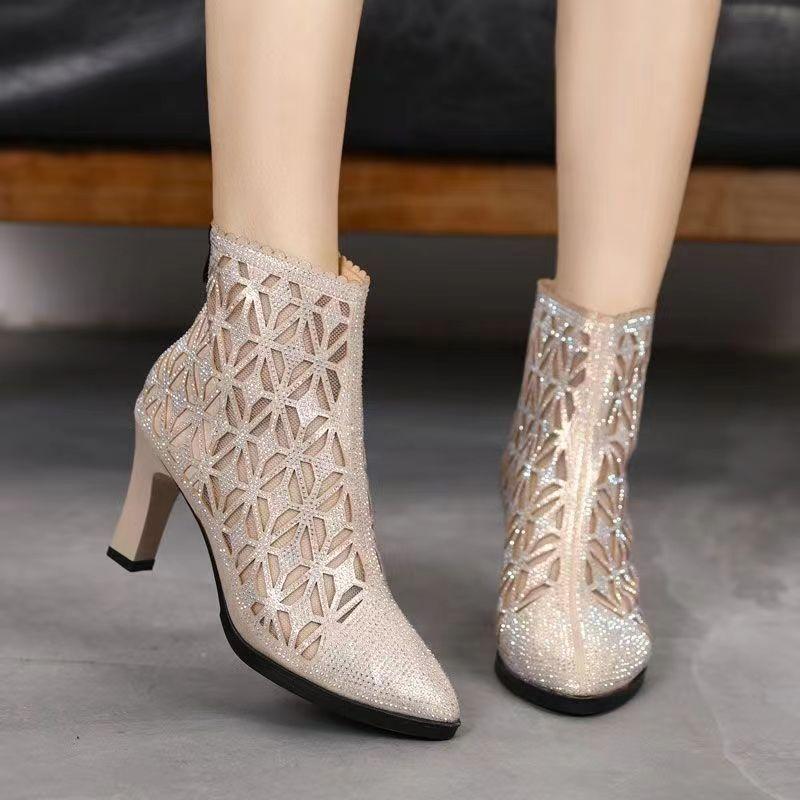 2026 Winter Women Ankle Boots High Heels Mesh Ankle Boots Women Casual Chelsea Boots Fashion Rider Boots Women Boots