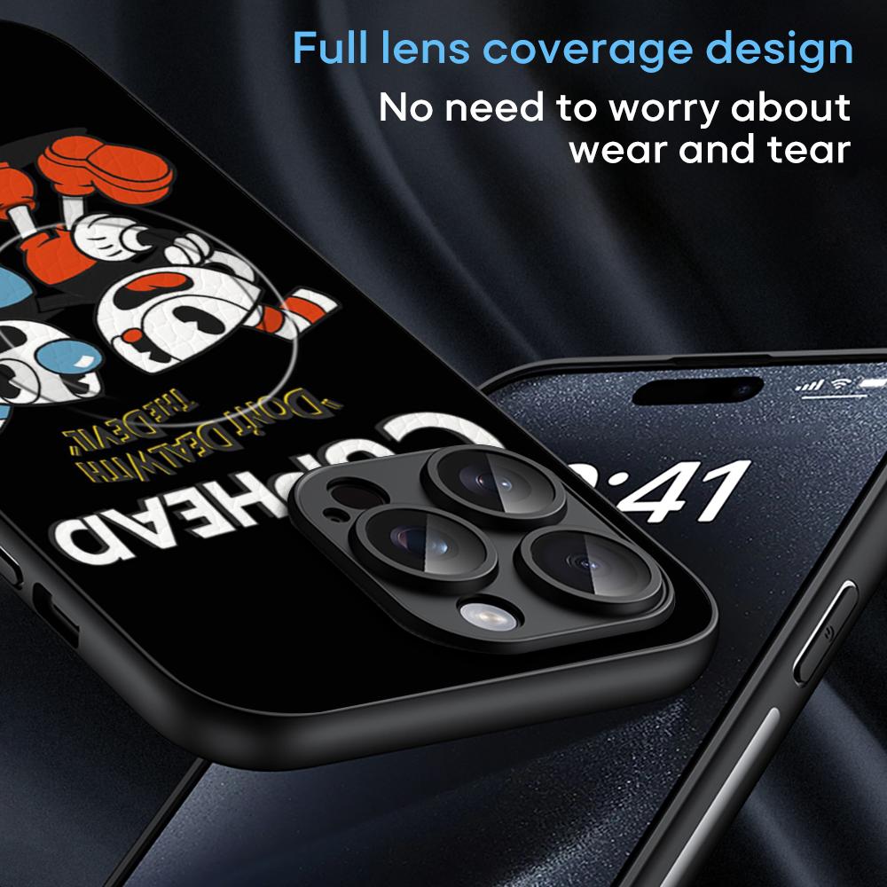 Cute cup-Head classic cartoon pattern Phone Case For iPhone 17 16 15 14 13 12 Plus Pro Max High-end Luxury Magsafe Sheepskin